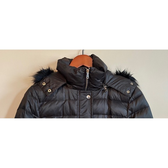 ZARA WOMAN Black Puffer Down/Feather Coat with Faux Fur Hood Zip Front Size S - Picture 8 of 14